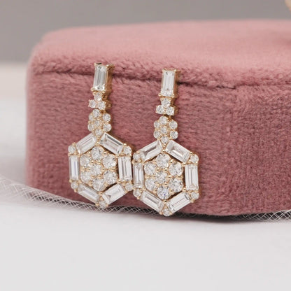 Flower Round Cut Halo Baguette Lab Diamond Earring