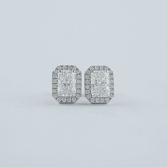 Radiant Lab Diamond Halo Stud Earrings