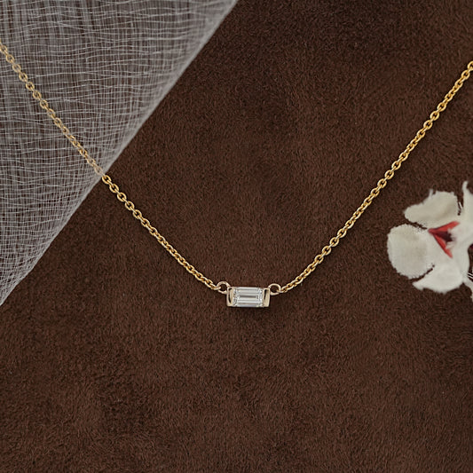 Baguette Cut Lab Diamond Half Bezel Set Necklace
