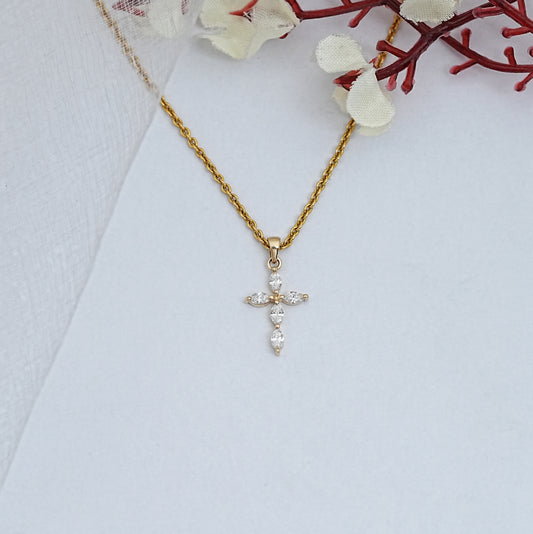Marquise Cut Lab Diamond Cross Pendant