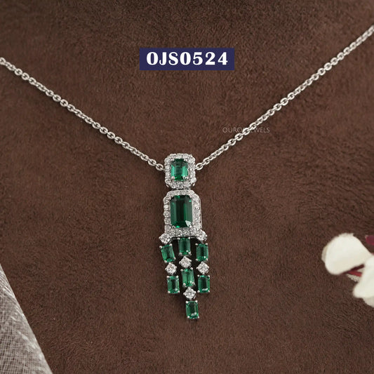 Two Stone Halo Diamond Gemstone Pendant