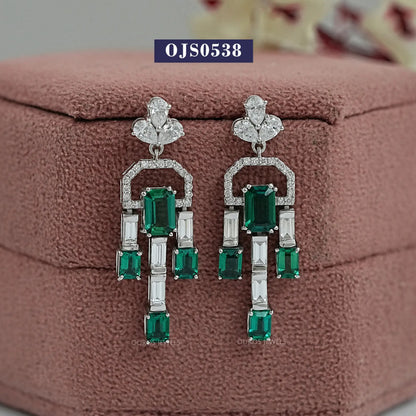 Green Emerald Cut Lab Created Diamond Earring