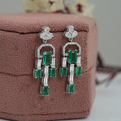 Green Emerald Cut Lab Created Diamond Earring