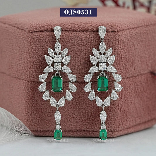 Green Emerald Cut Lab Grown Diamond Earring