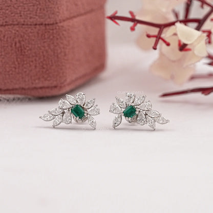 Green Emerald Cut Cluster Lab Diamond Earring