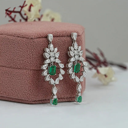 Green Emerald Cut Lab Grown Diamond Earring