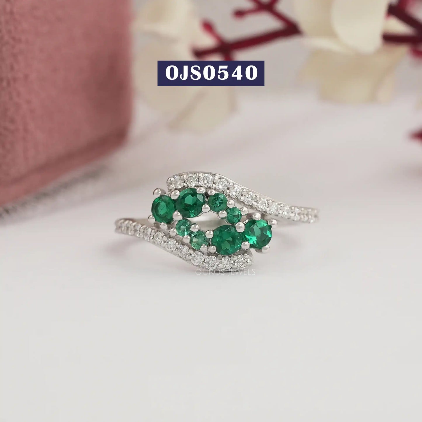 Green Round Gemstone Lab Diamond Dainty Ring