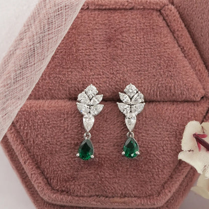 Green Pear Cut Lab Diamond Drop Dangle Earring