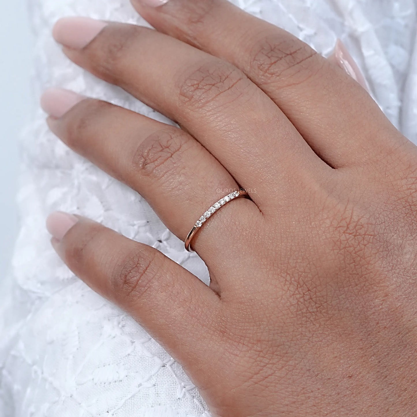 Round Diamond Dainty Wedding Band