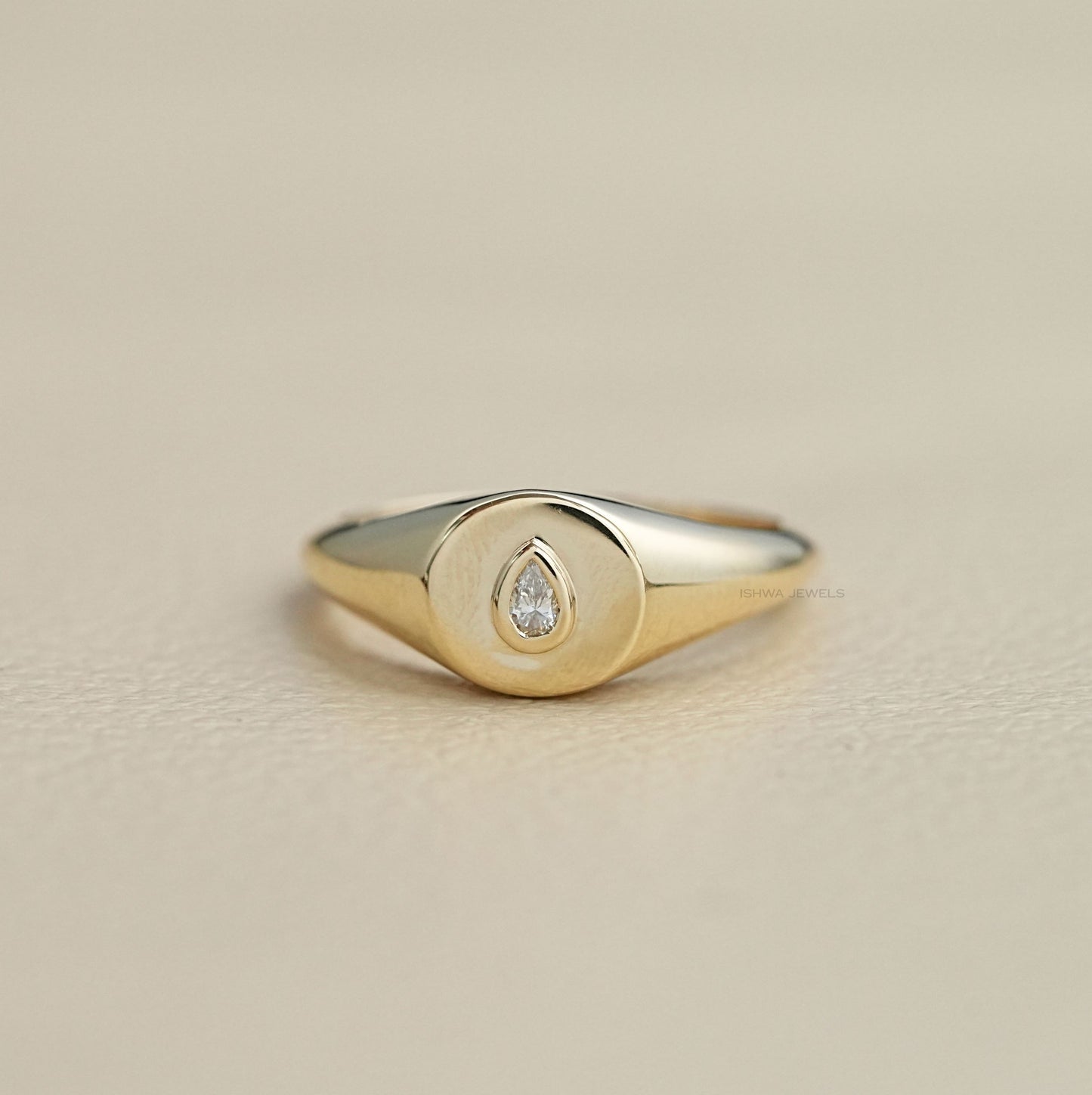 Yellow Pear Cut Bezel Set Ring