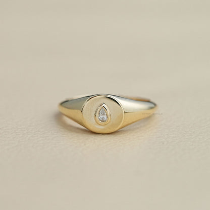 Yellow Pear Cut Bezel Set Ring