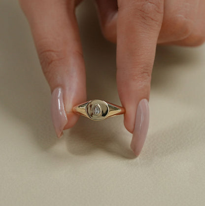 Yellow Pear Cut Bezel Set Ring
