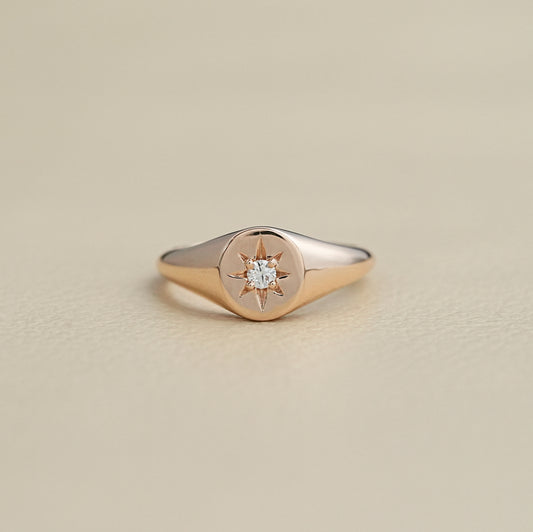 Round Cut Starburst Engagement Ring