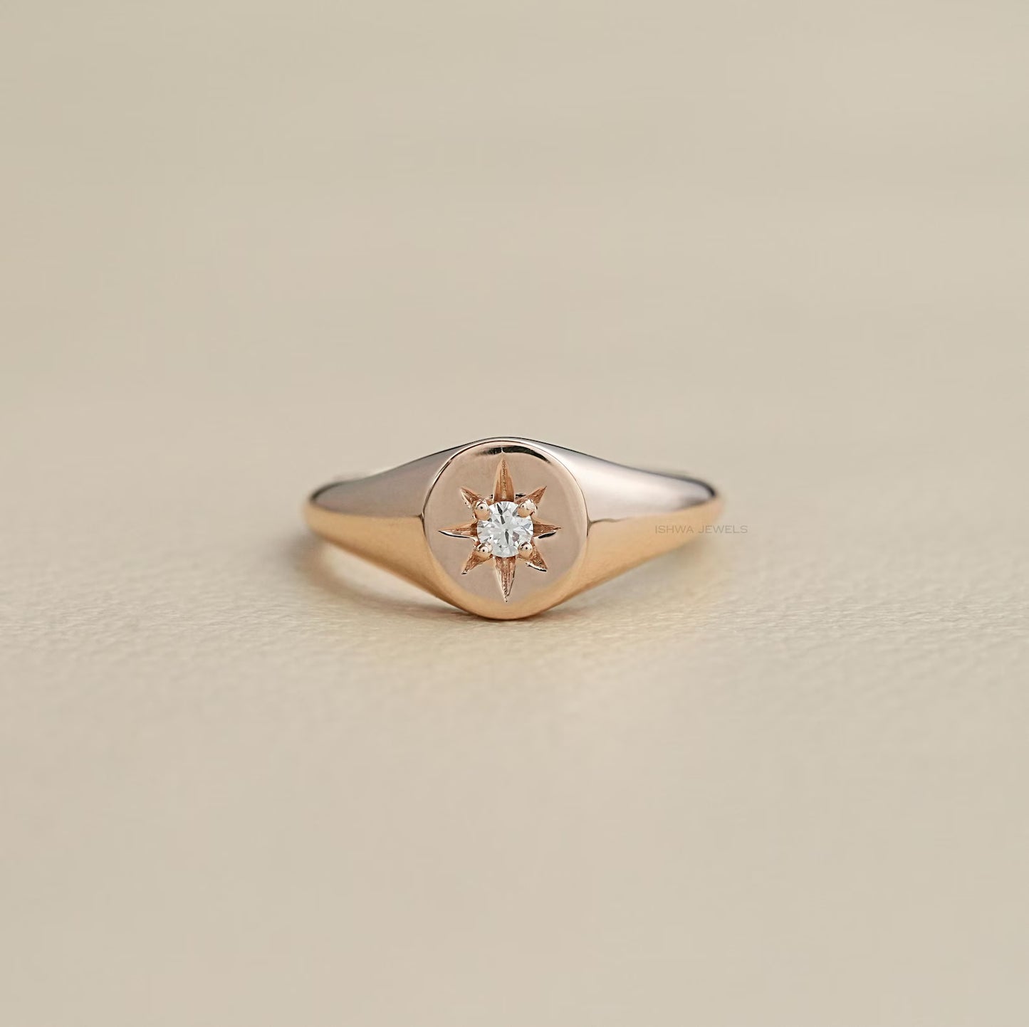 Round Cut Starburst Engagement Ring