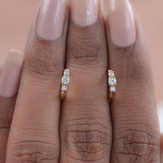 Three Stone Round Cut Hoop Earring