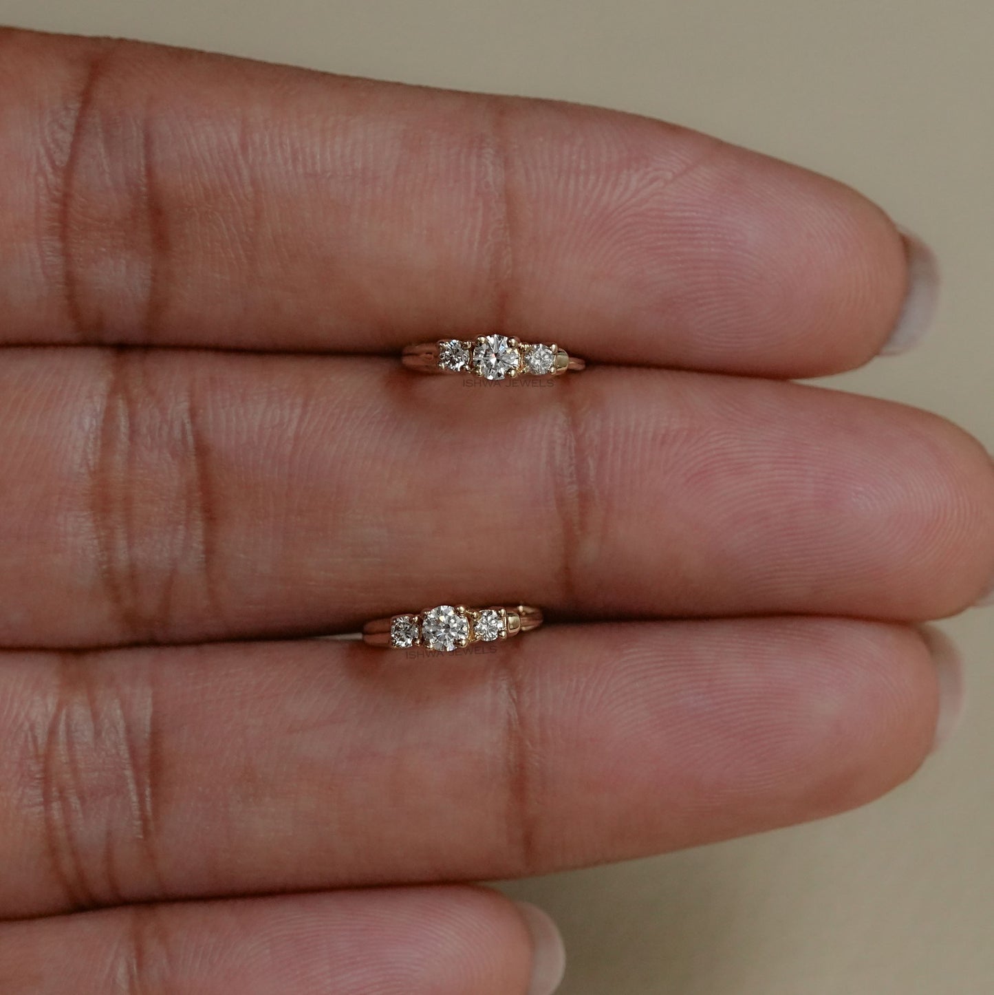 Three Stone Round Cut Hoop Earring