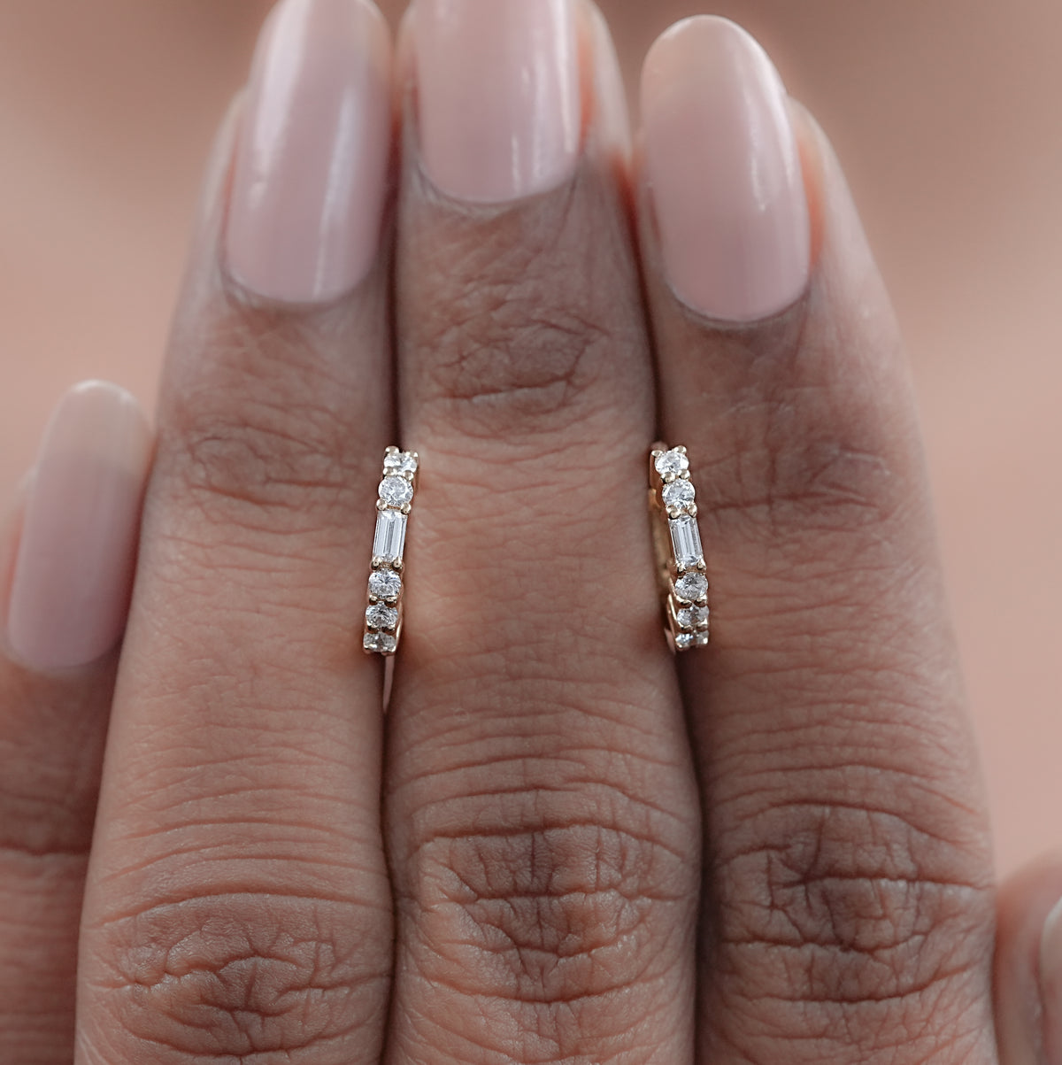Baguette And Round Cut Huggie Earring