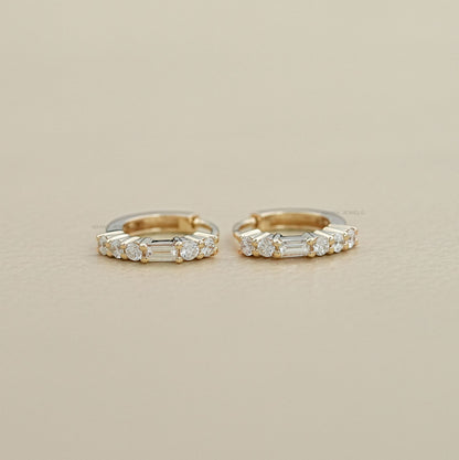 Baguette And Round Cut Huggie Earring