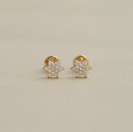 Star Shape Round Diamond Stud Earring