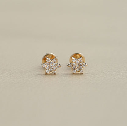 Star Shape Round Diamond Stud Earring