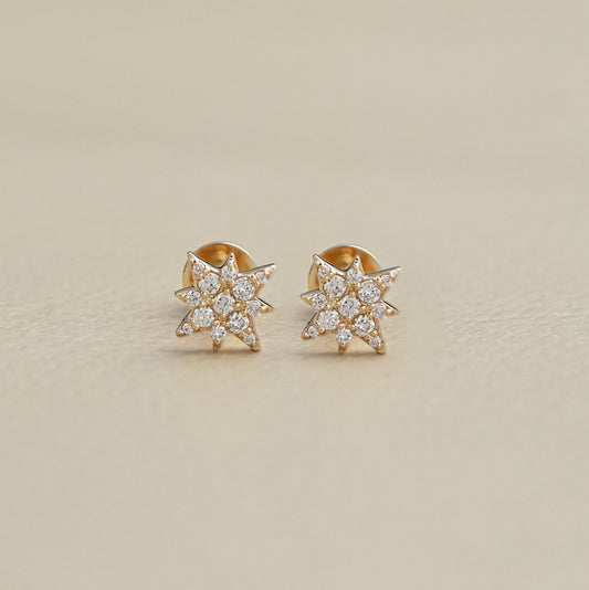 Round Diamond Starburst Stud Earring