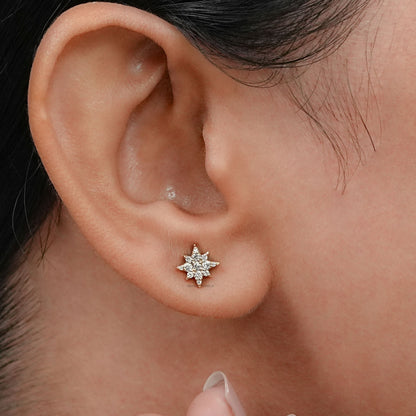 Round Diamond Starburst Stud Earring