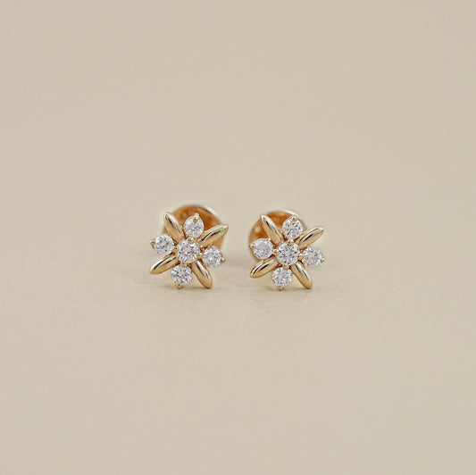 Round Cut Diamond Flower Stud Earrings