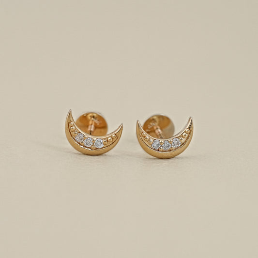 Moon Shape Round Diamond Stud Earrings