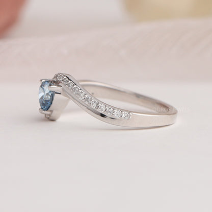 Blue Heart Cut Accent  Diamond  Ring