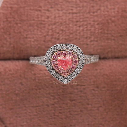Heart & Round Diamond Double Halo Ring