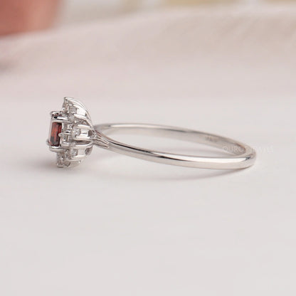 Red Ascher Cut Lab Diamond Halo Ring