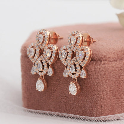 Rose Gold  Pear Cut Halo Earrings
