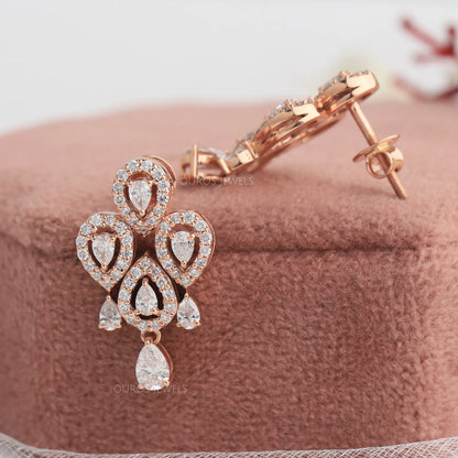 Rose Gold  Pear Cut Halo Earrings