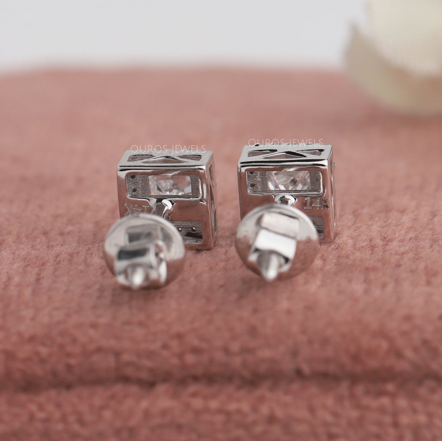 Princess Cut Halo  Stud  Earrings