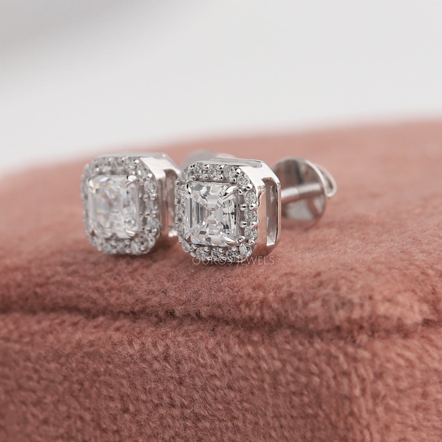 Asscher Cut Lab Halo Stud Earrings