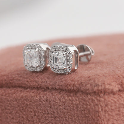 Asscher Cut Lab Halo Stud Earrings