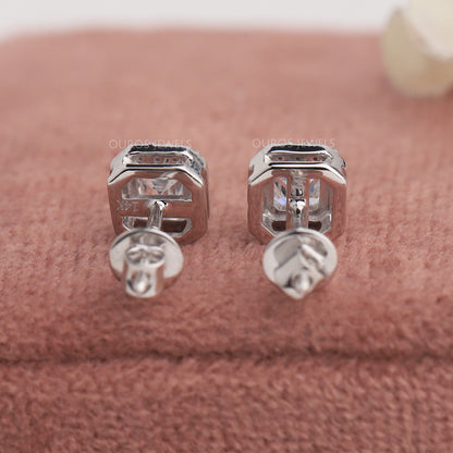 Asscher Cut Lab Halo Stud Earrings