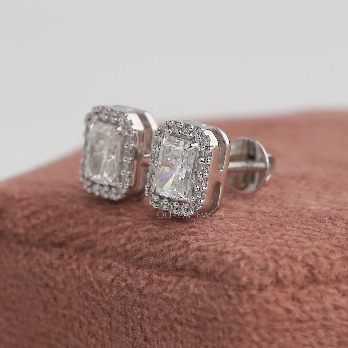 Halo Radiant  Cut Lab Diamond  Earrings
