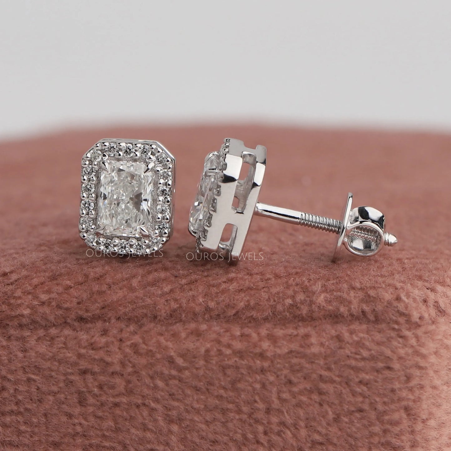 Halo Radiant  Cut Lab Diamond  Earrings