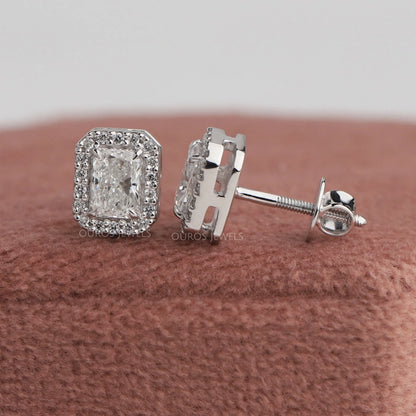 Halo Radiant  Cut Lab Diamond  Earrings