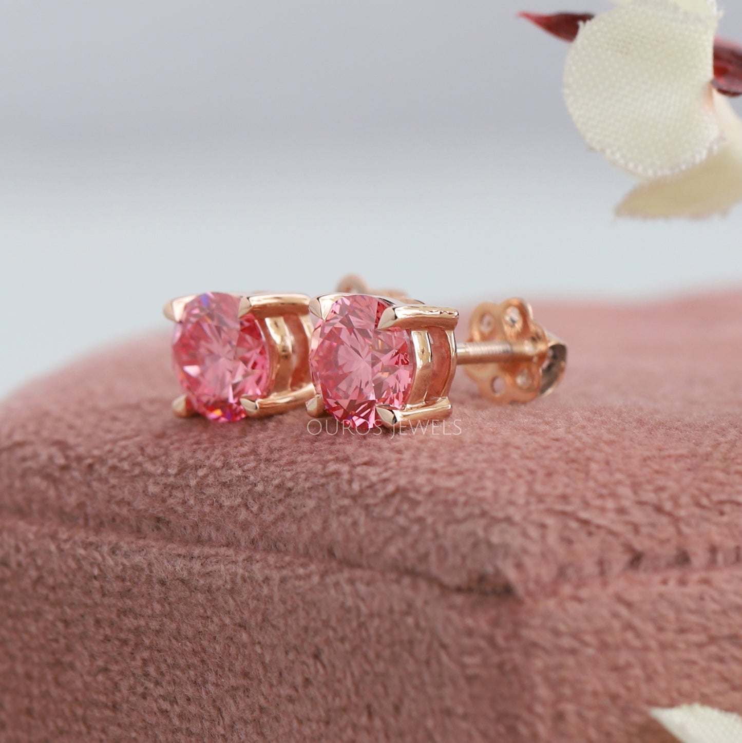 Pink Round  Cut Screw Back Stud