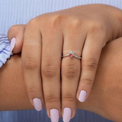 Pink Princess Cut Dainty Ring