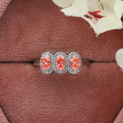 Pink Oval Halo Engagement Ring