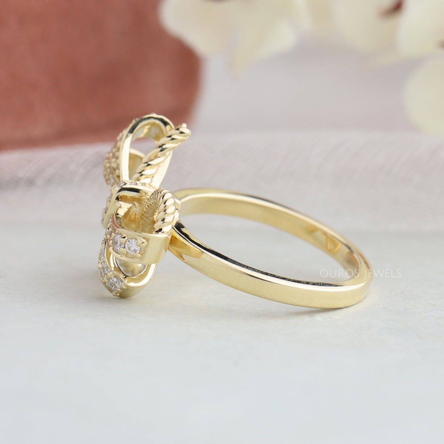 Yellow Gold  Round  Cluster  Diamond  Bow Tie Ring