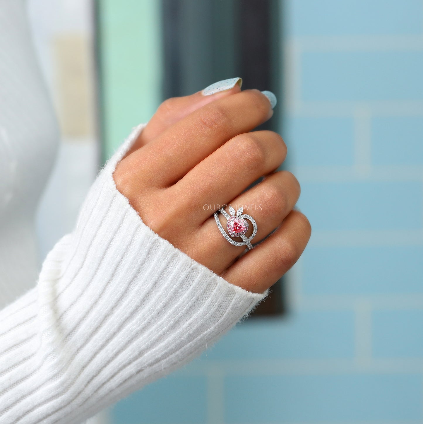 Pink Heart Cut Diamond Halo Ring