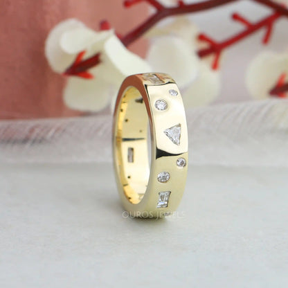 Multi  Shape  Flush Set Wedding  Band