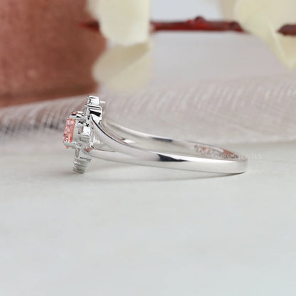 Pink  Heart Cut Halo Split Shank  Ring