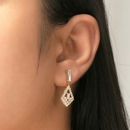 Kite Shape Baguette and Round Halo Teardrop Earrings
