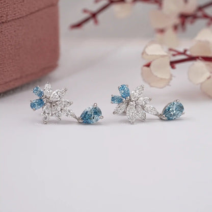 Blue Pear Cut Lab Diamond Drop Dangle Earring