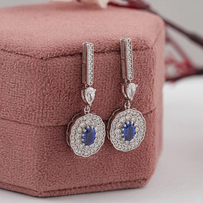 Oval Cut Blue Gemstone Drop Dangle Earring